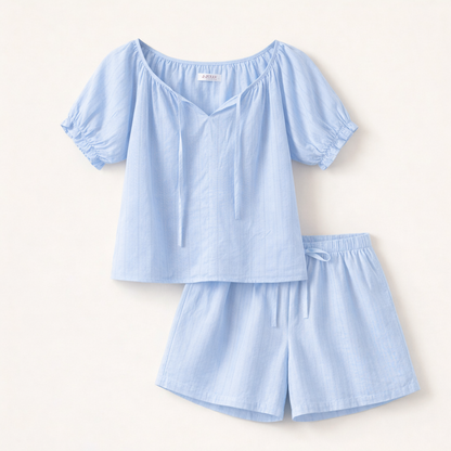 Soft Air Cotton Puff Sleeve Pajama Set – Women One Size