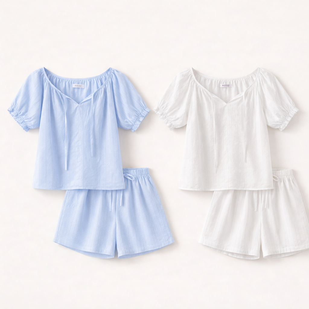 Soft Air Cotton Puff Sleeve Pajama Set – Women One Size