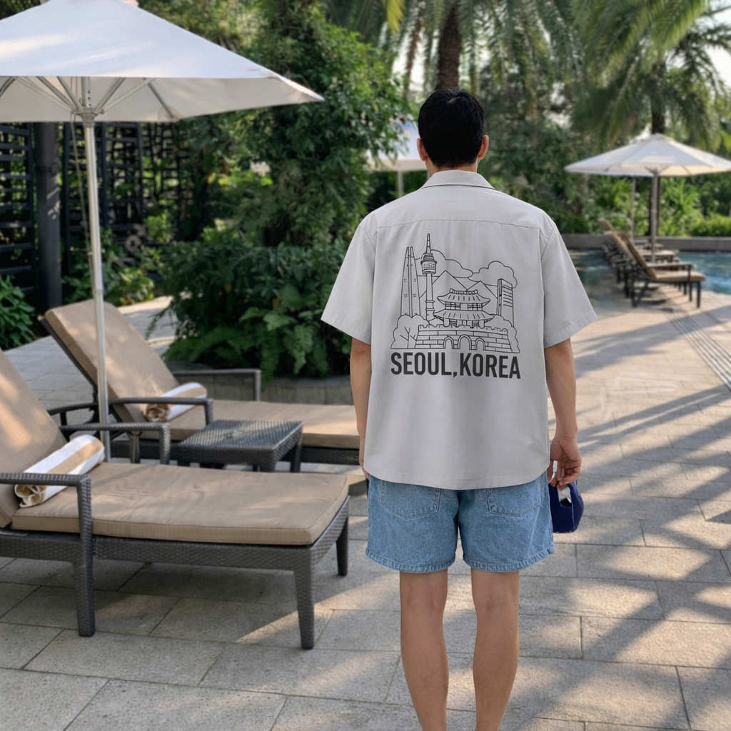 Seoul Landmark Line Graphic Shirt  - Men One Size