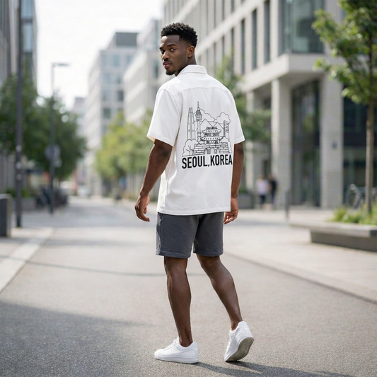 Seoul Landmark Line Graphic Shirt  - Men One Size