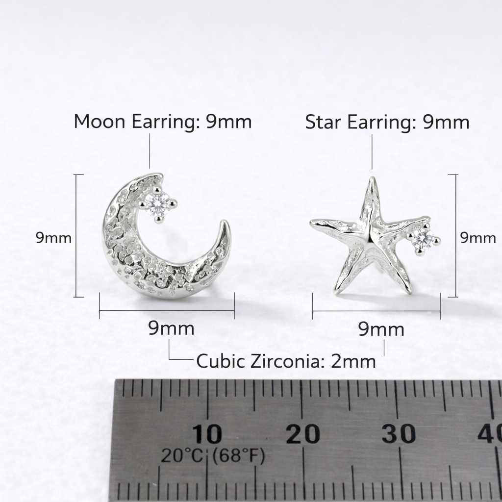 Celestial Moon & Star Silver Earrings