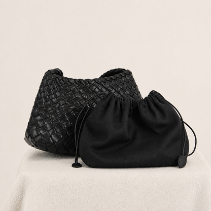 LOBAN Woven Leather Shoulder Bag with Inner Pouch