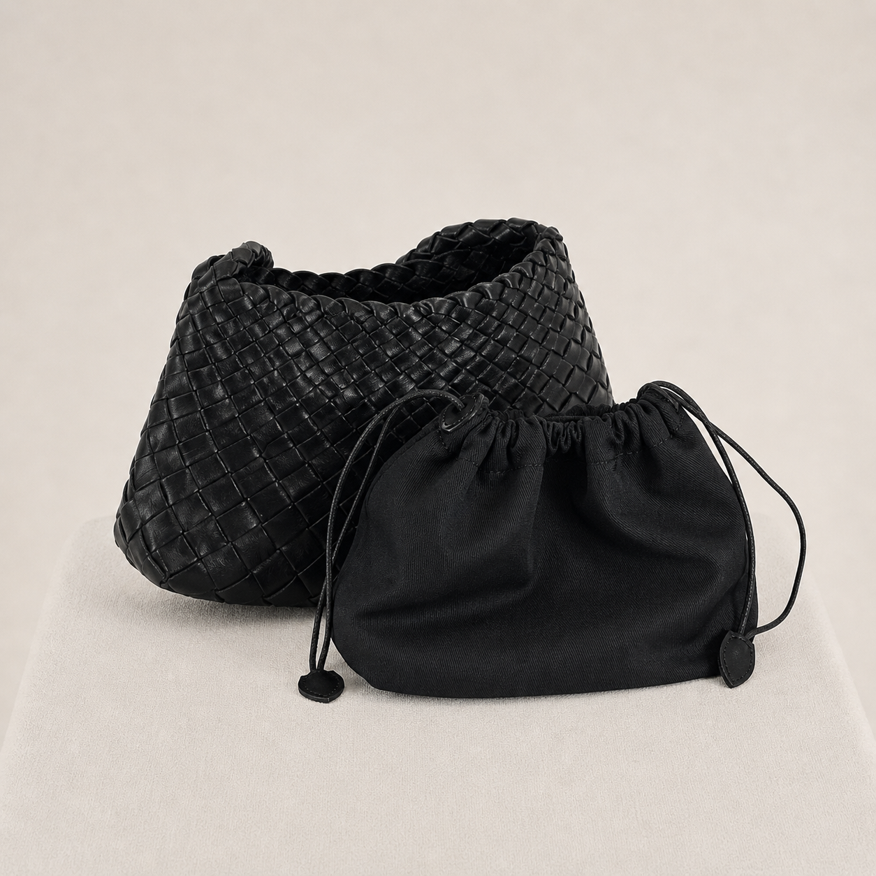 LOBAN Woven Leather Shoulder Bag with Inner Pouch