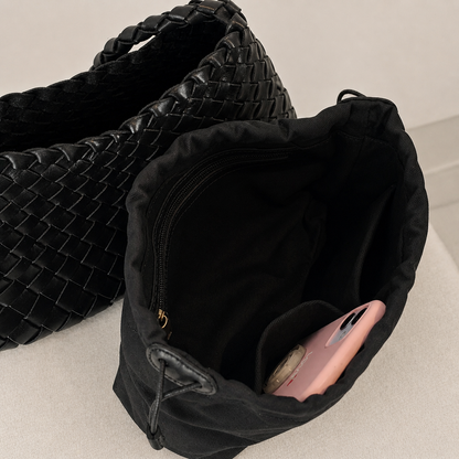 LOBAN Woven Leather Shoulder Bag with Inner Pouch