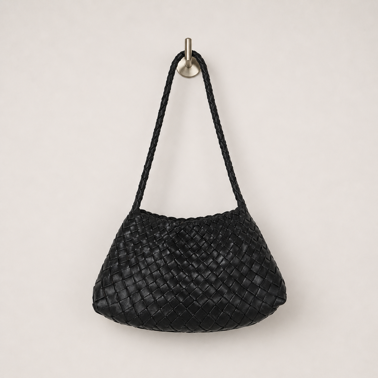 LOBAN Woven Leather Shoulder Bag with Inner Pouch