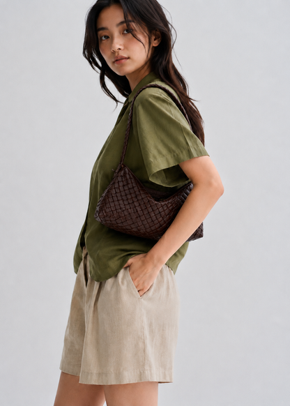 LOBAN Woven Leather Shoulder Bag with Inner Pouch