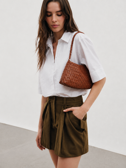 LOBAN Woven Leather Shoulder Bag with Inner Pouch