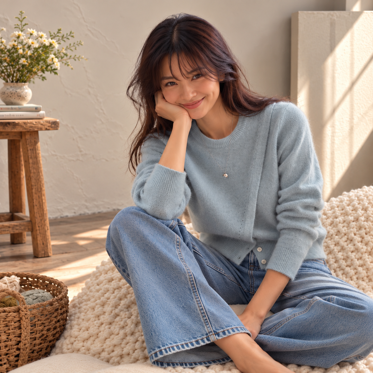Asymmetrical Stitch Knit Sweater - Women One Size