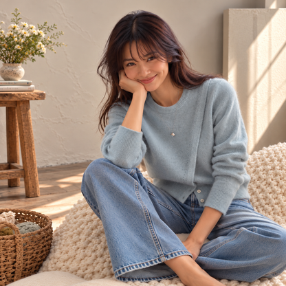 Asymmetrical Stitch Knit Sweater - Women One Size