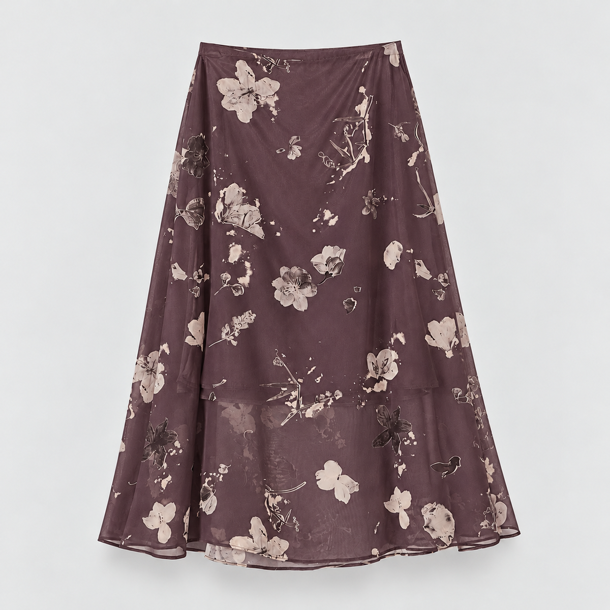 Floral Print Chiffon Midi Skirt - Women One Size