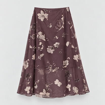 Floral Print Chiffon Midi Skirt - Women One Size