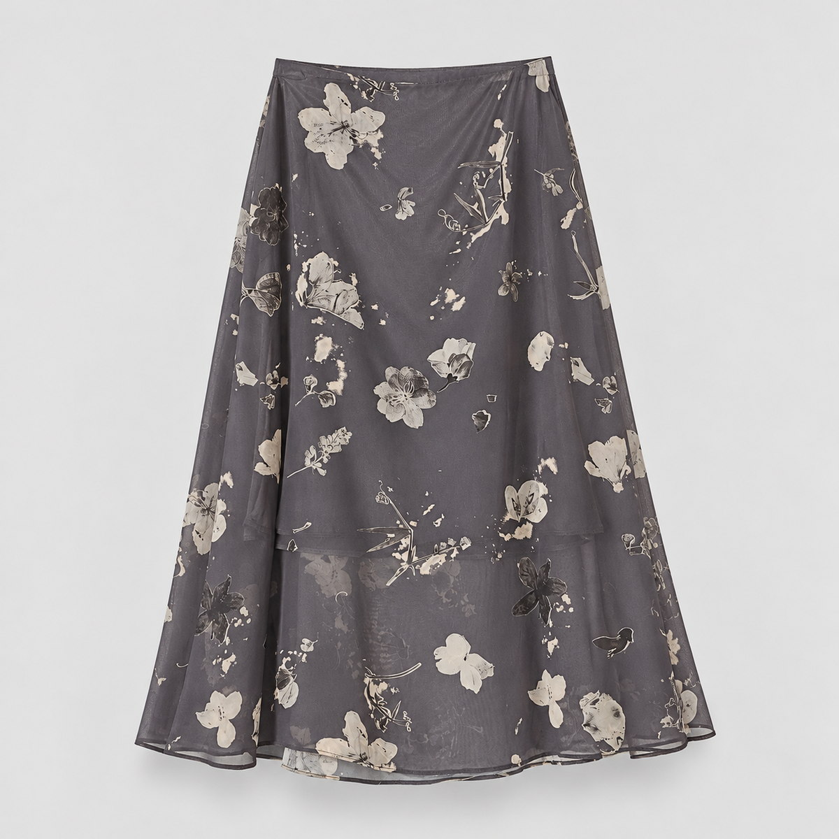 Floral Print Chiffon Midi Skirt - Women One Size
