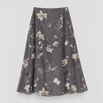 Floral Print Chiffon Midi Skirt - Women One Size