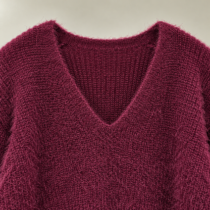 Pine Needle V-Neck Knit Sweater - Women One Size