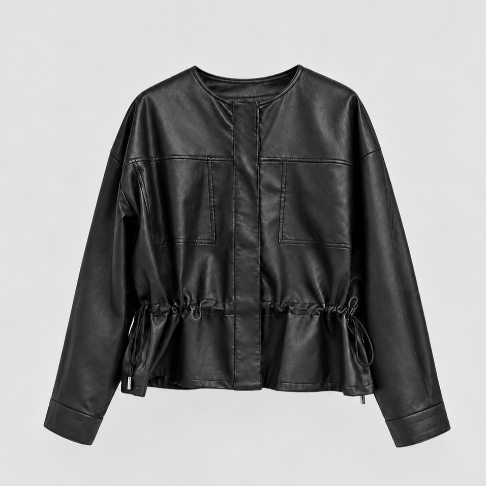 Refined Vegan Leather Drawstring Jacket – Women One Size