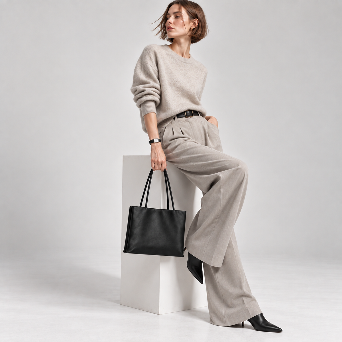 LUNE Double Compartment Lambskin Shoulder Tote - Medium