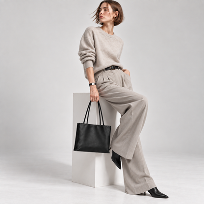 LUNE Double Compartment Lambskin Shoulder Tote - Medium