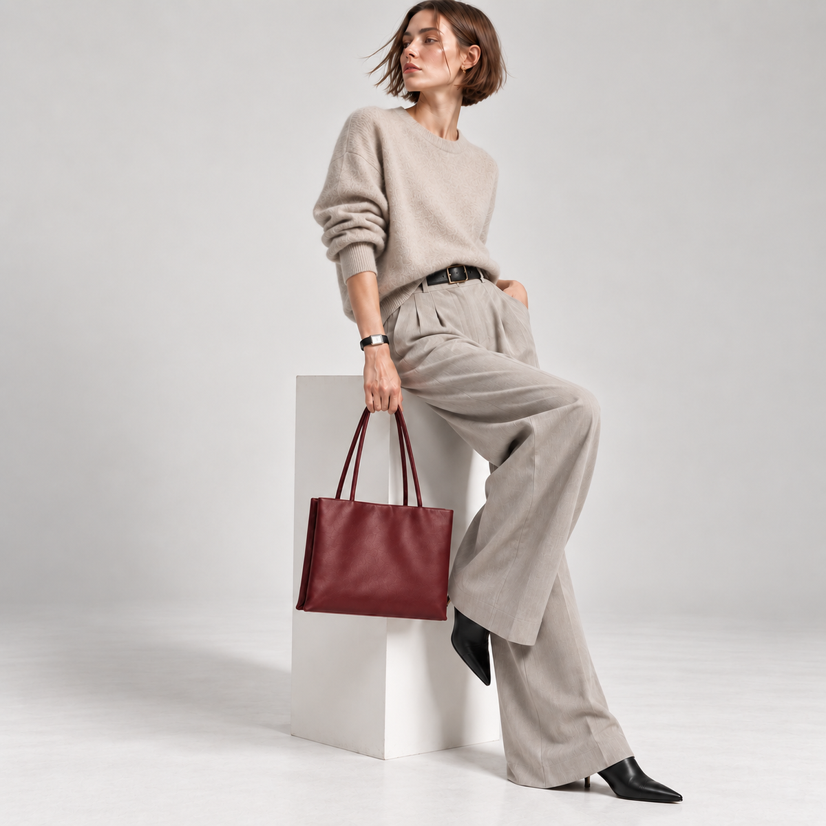 LUNE Double Compartment Lambskin Shoulder Tote - Medium