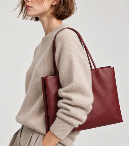 LUNE Double Compartment Lambskin Shoulder Tote - Medium
