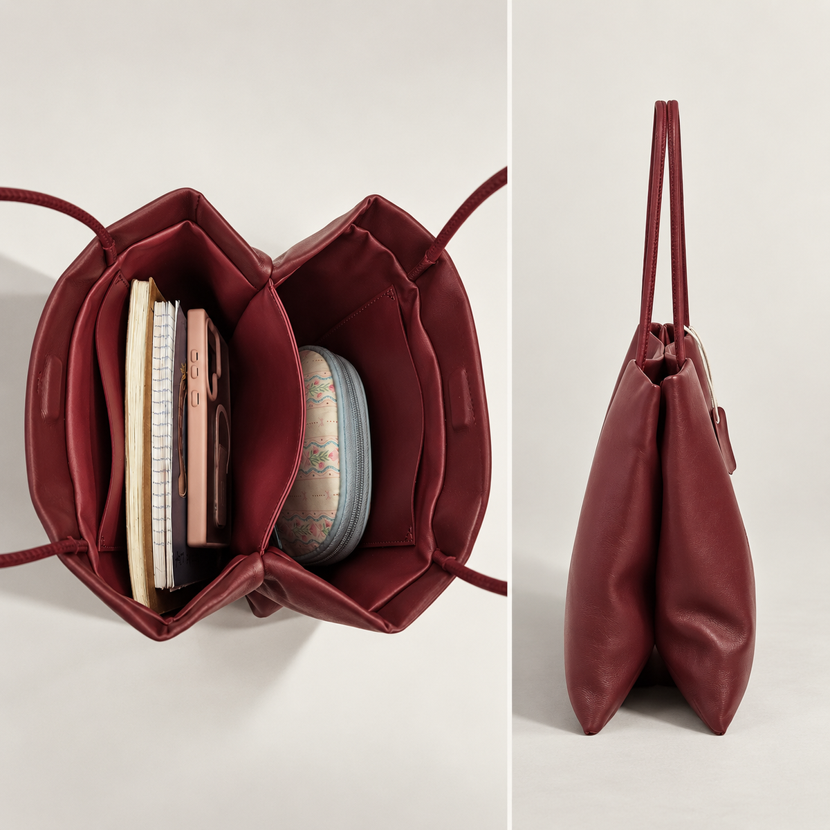 LUNE Double Compartment Lambskin Shoulder Tote - Medium