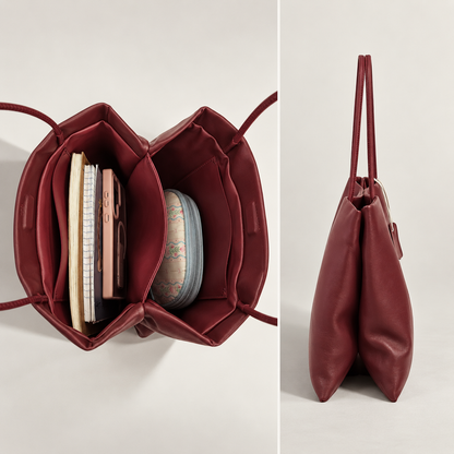 LUNE Double Compartment Lambskin Shoulder Tote - Medium