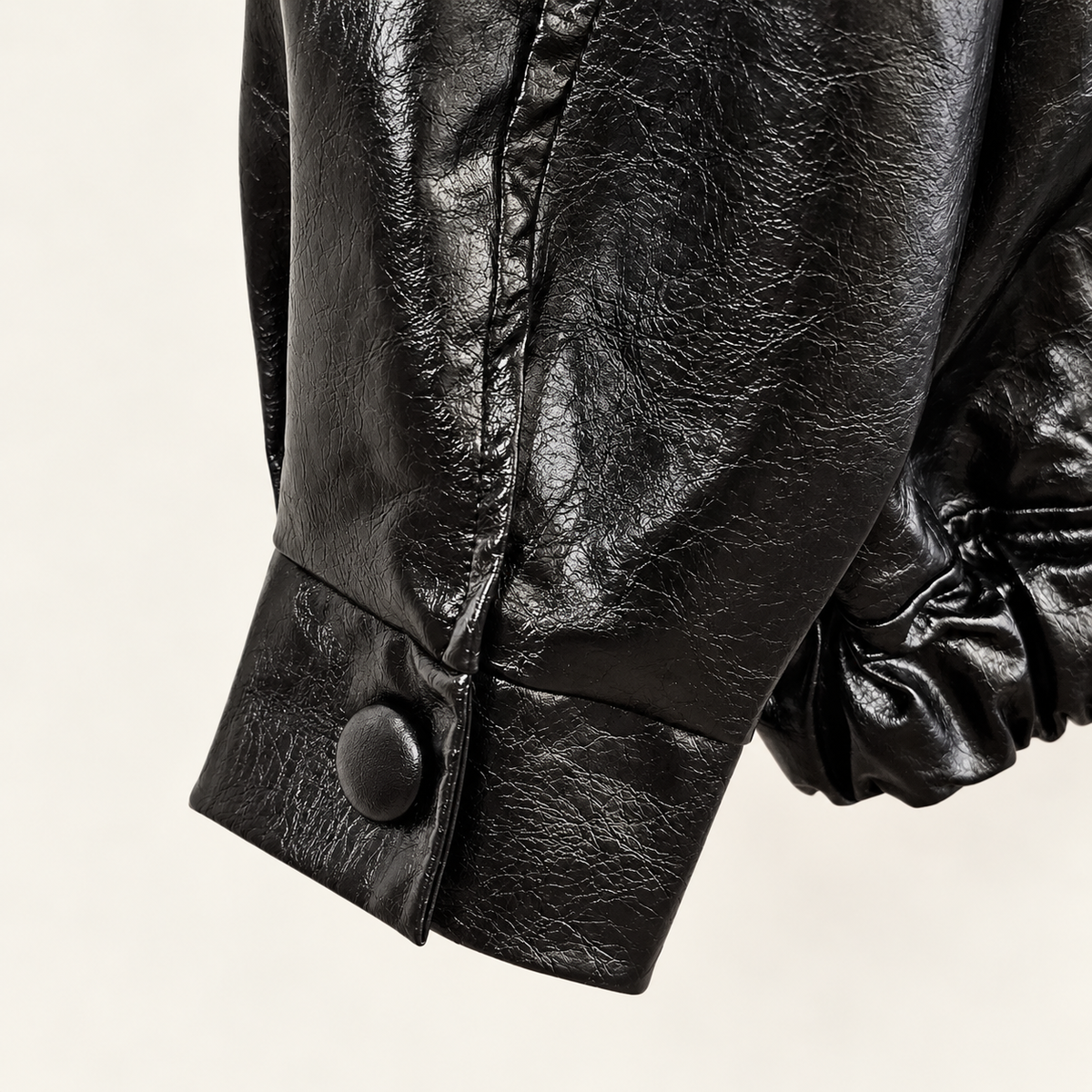 Glossy Crinkle Vegan Leather Convertible Collar Jacket - Women One Size