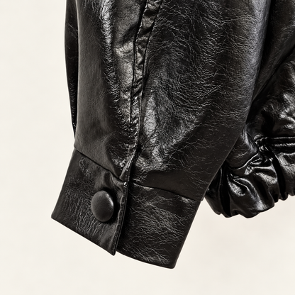 Glossy Crinkle Vegan Leather Convertible Collar Jacket - Women One Size