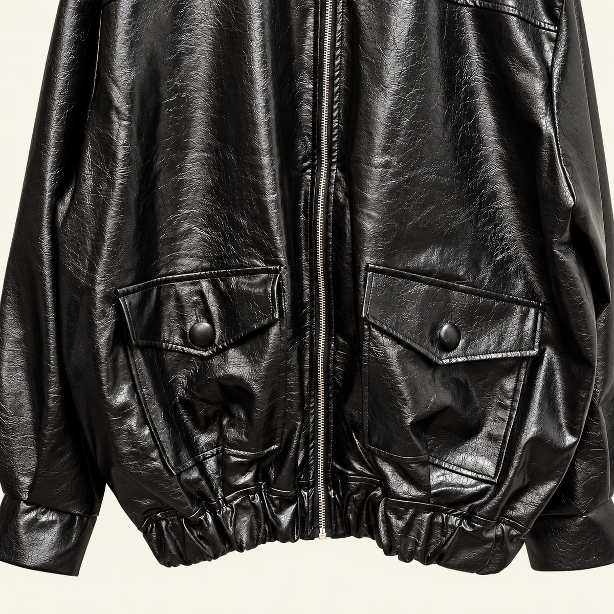 Glossy Crinkle Vegan Leather Convertible Collar Jacket - Women One Size