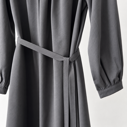 Pintuck Drape Belted Midi Dress - Women One Size