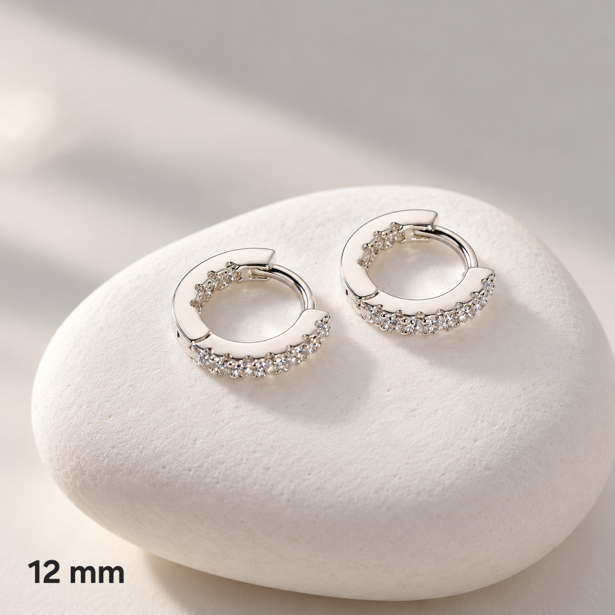 Silver Cubic Zirconia One-Touch Hoop Earrings – 12mm & 15mm