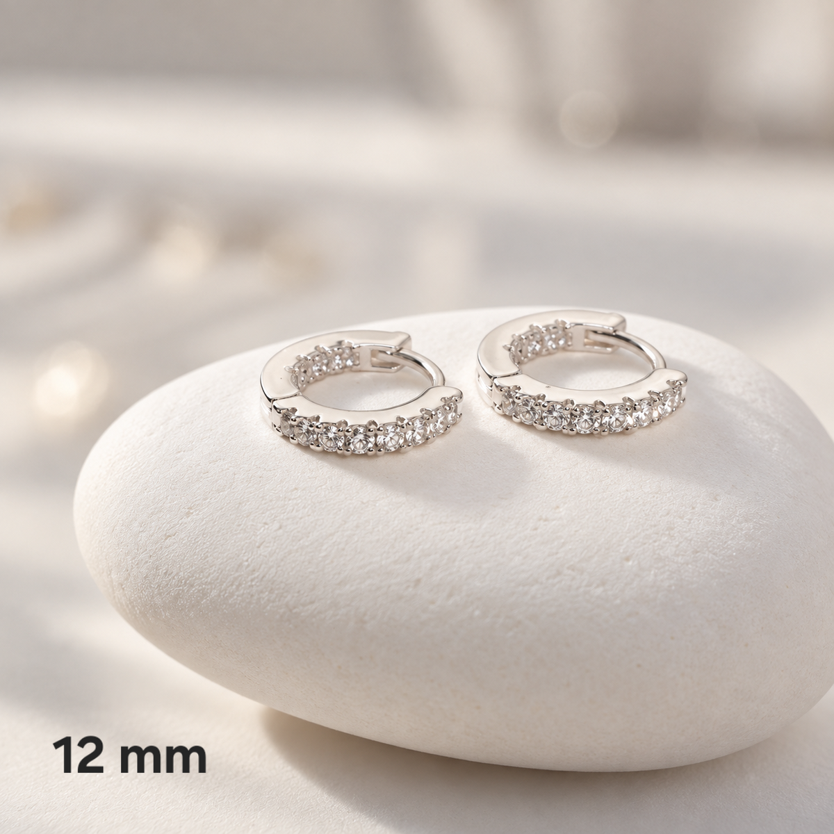 Silver Cubic Zirconia One-Touch Hoop Earrings – 12mm & 15mm