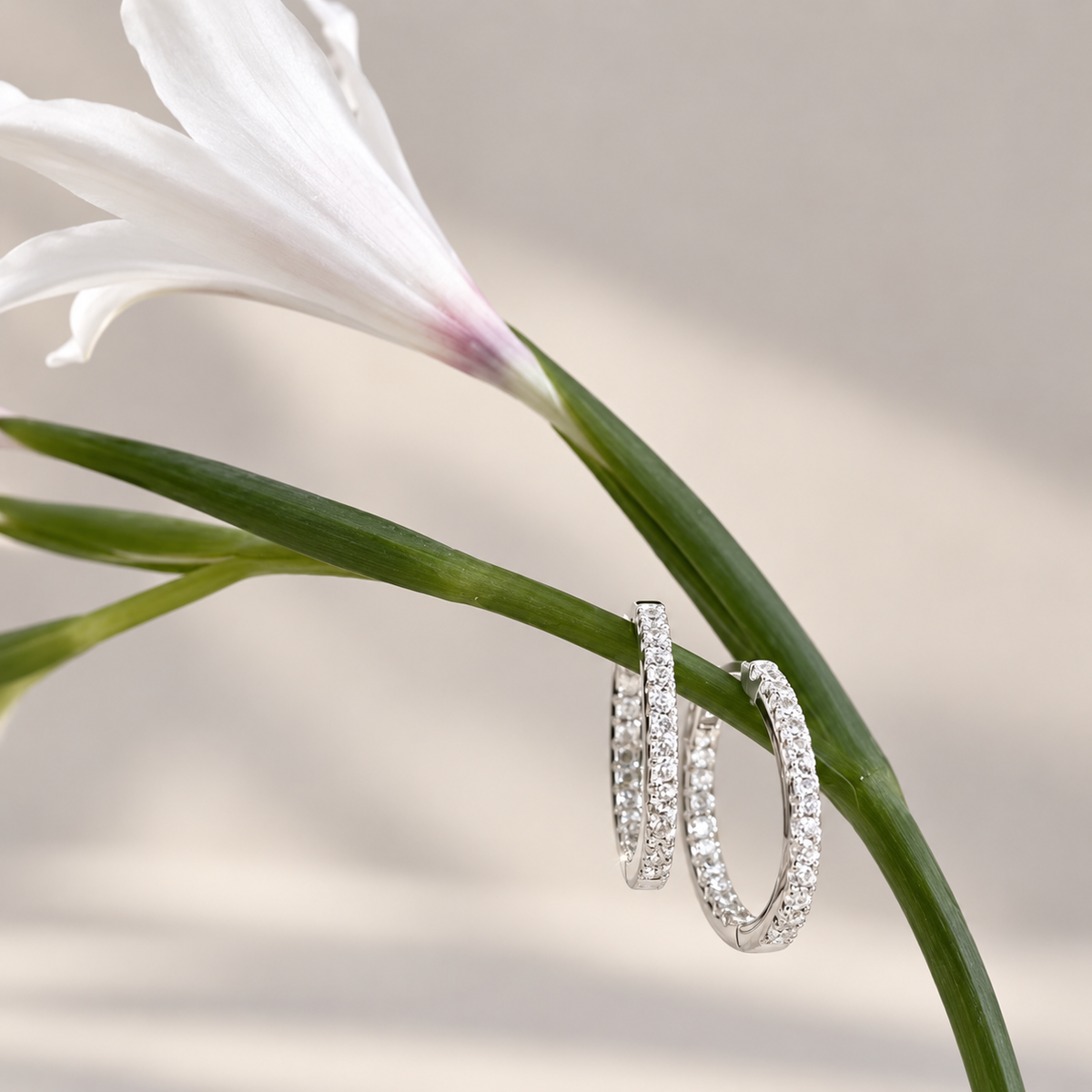 Silver Cubic Zirconia One-Touch Hoop Earrings – 12mm & 15mm