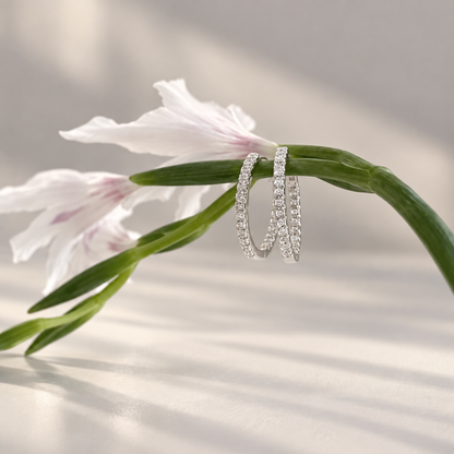 Silver Cubic Zirconia One-Touch Hoop Earrings – 12mm & 15mm