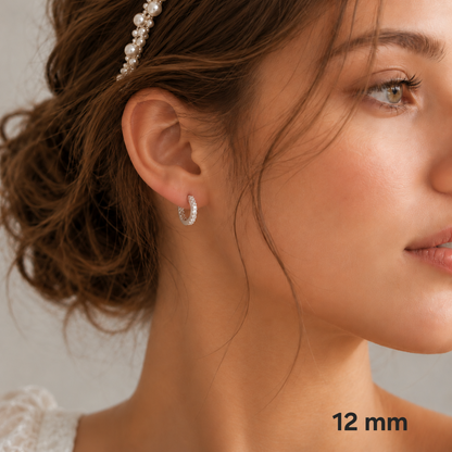 Silver Cubic Zirconia One-Touch Hoop Earrings – 12mm & 15mm