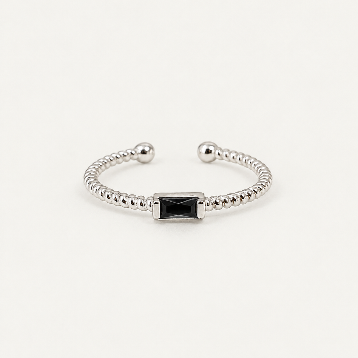 Modern Baguette Cubic Zirconia Sterling Silver Ring - Free Size