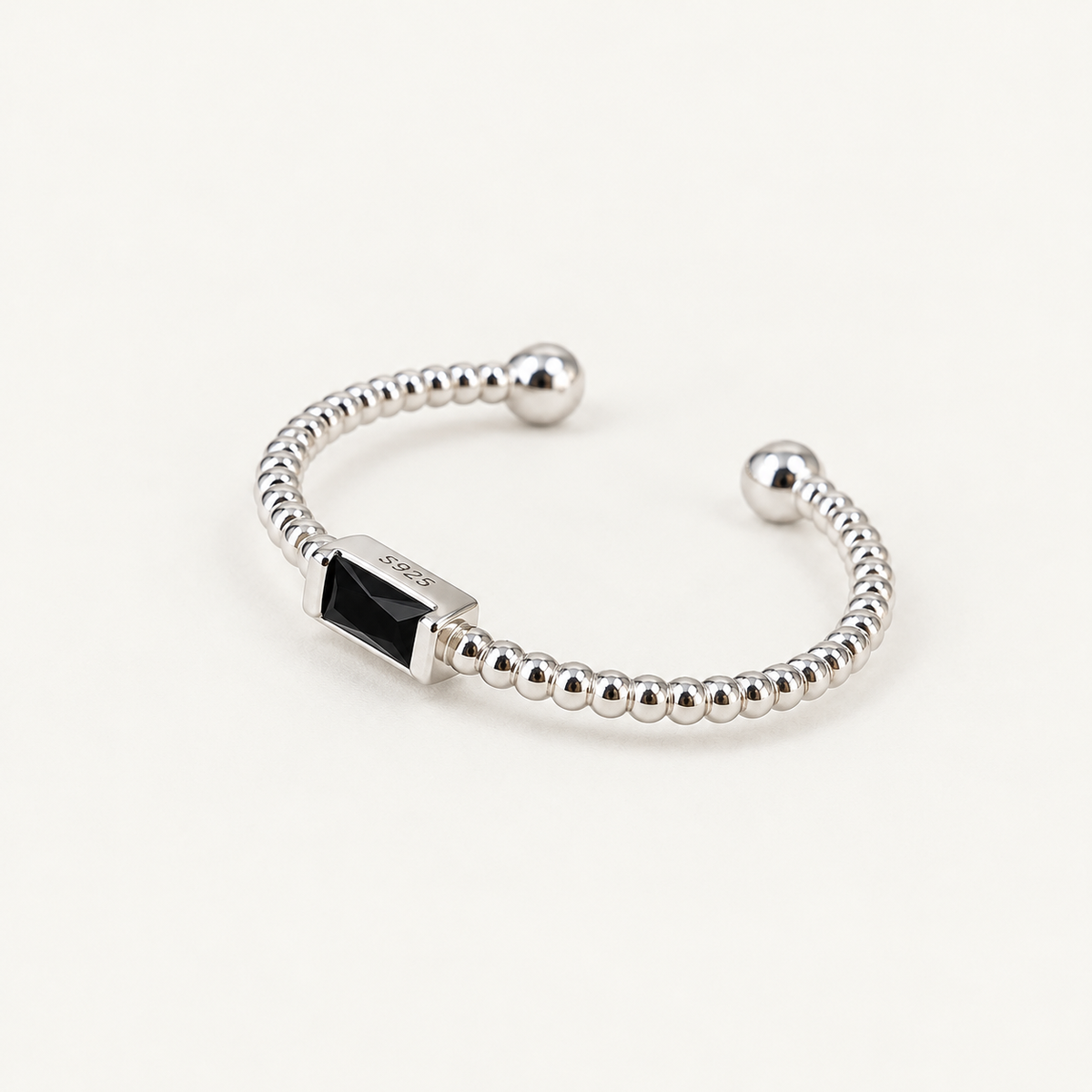 Modern Baguette Cubic Zirconia Sterling Silver Ring - Free Size