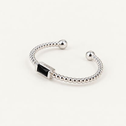 Modern Baguette Cubic Zirconia Sterling Silver Ring - Free Size