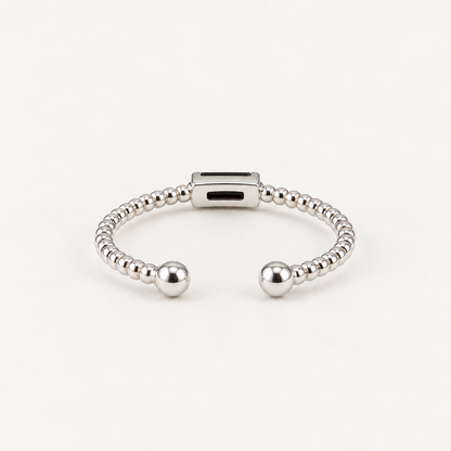 Modern Baguette Cubic Zirconia Sterling Silver Ring - Free Size