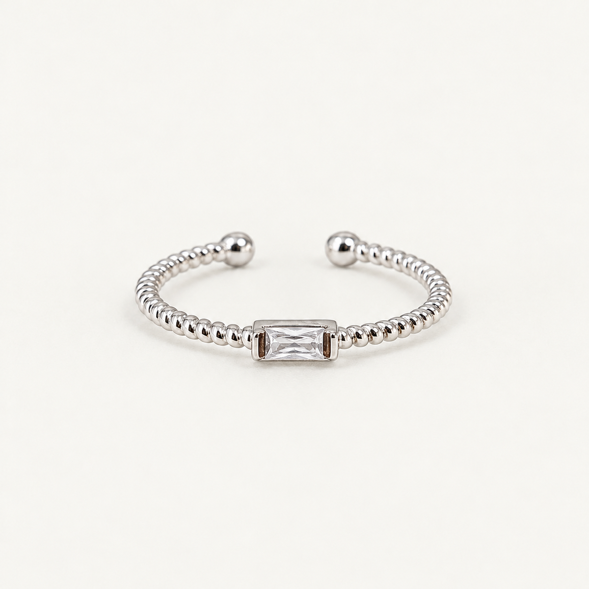 Modern Baguette Cubic Zirconia Sterling Silver Ring - Free Size