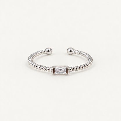 Modern Baguette Cubic Zirconia Sterling Silver Ring - Free Size