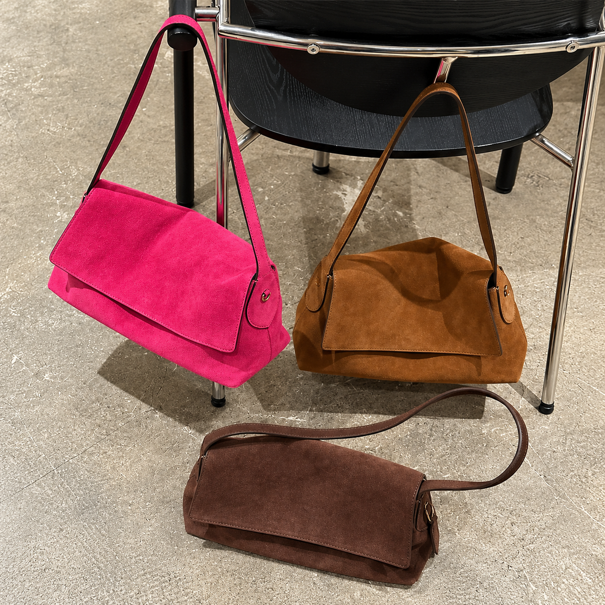 MILA Cowhide Suede Flap Shoulder Bag
