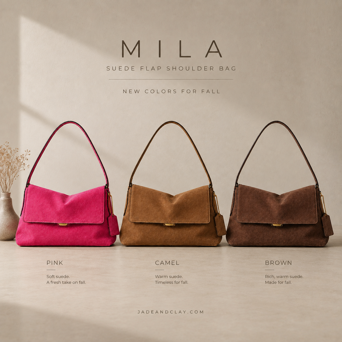 MILA Cowhide Suede Flap Shoulder Bag
