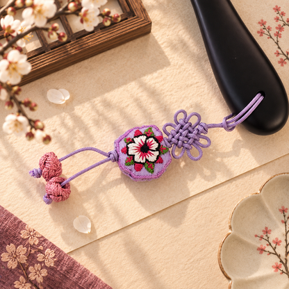 Korean Floral Embroidered Hand Mirror with Pouch