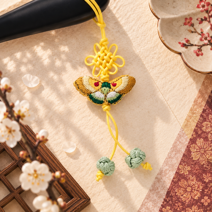 Korean Floral Embroidered Hand Mirror with Pouch
