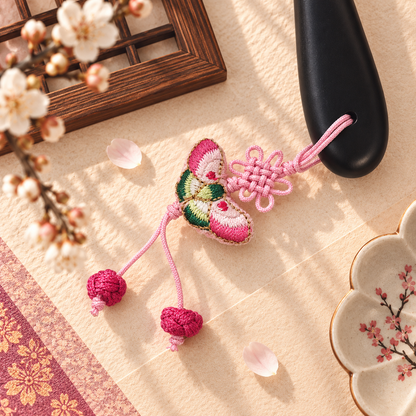 Korean Floral Embroidered Hand Mirror with Pouch