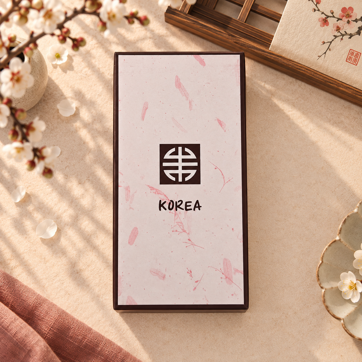 Korean Floral Embroidered Hand Mirror with Pouch