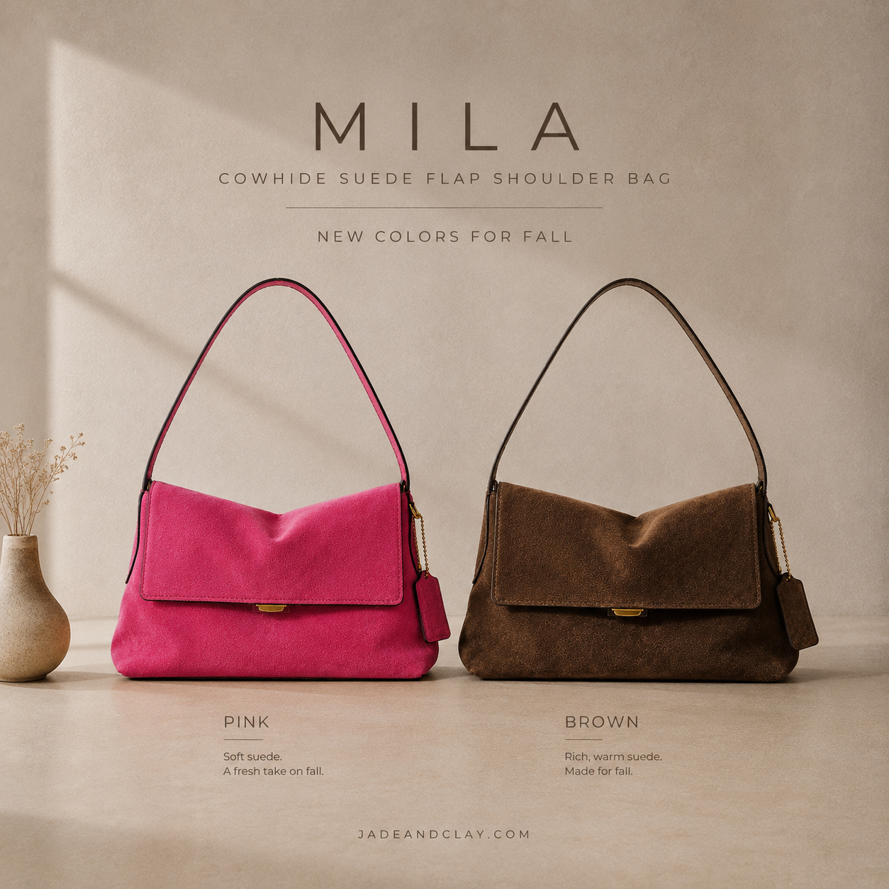 MILA Cowhide Suede Flap Shoulder Bag
