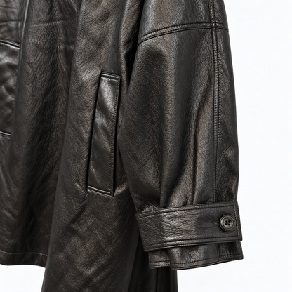 Fine Vegan Leather Belted Long Jacket - Women One Size