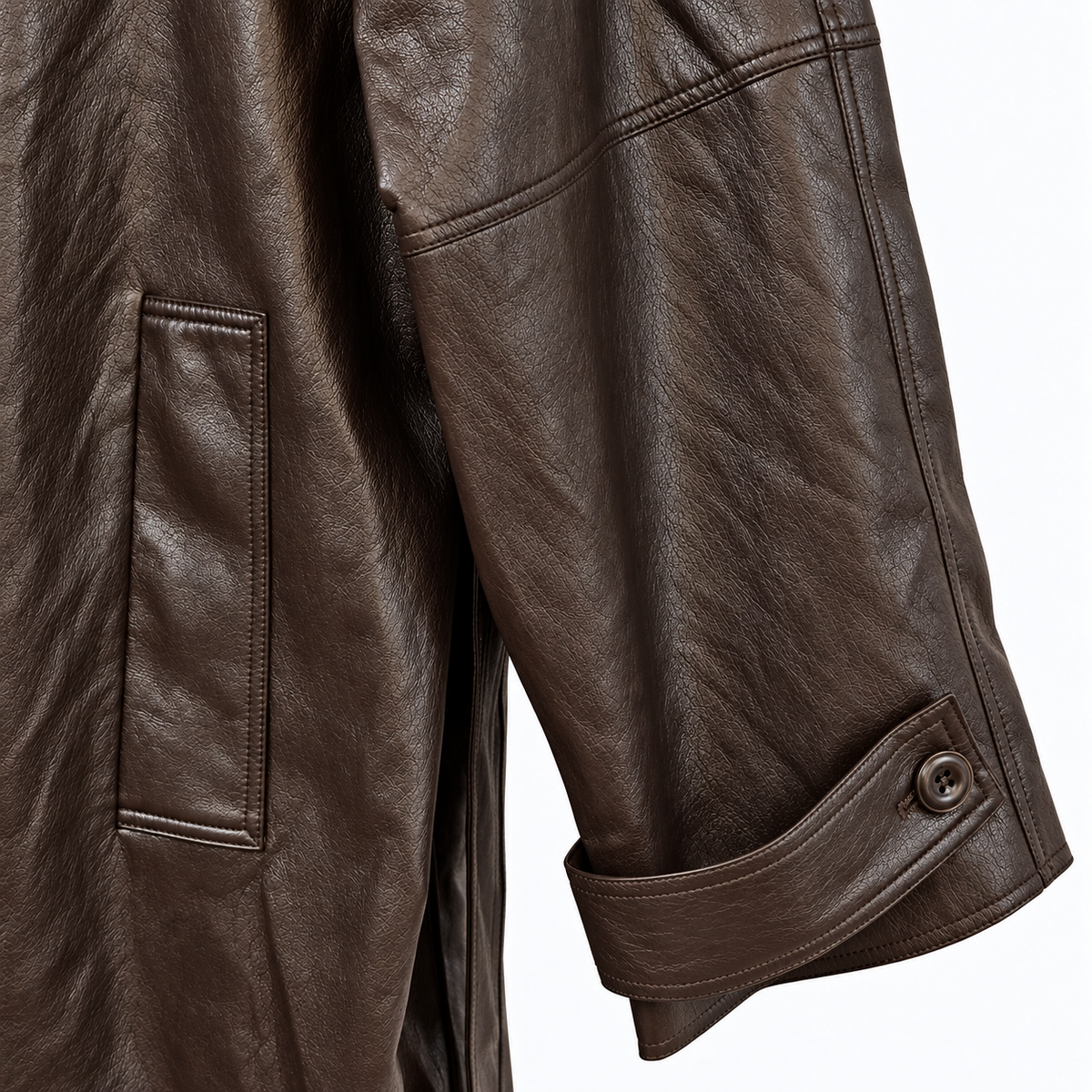 Fine Vegan Leather Belted Long Jacket - Women One Size