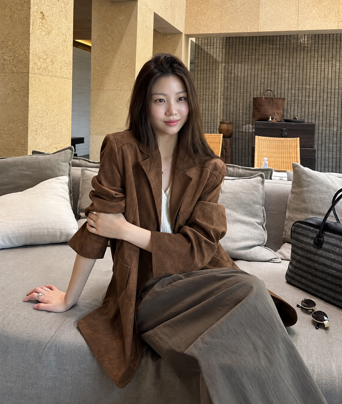 Suede Relaxed Blazer Jacket - Women One Size